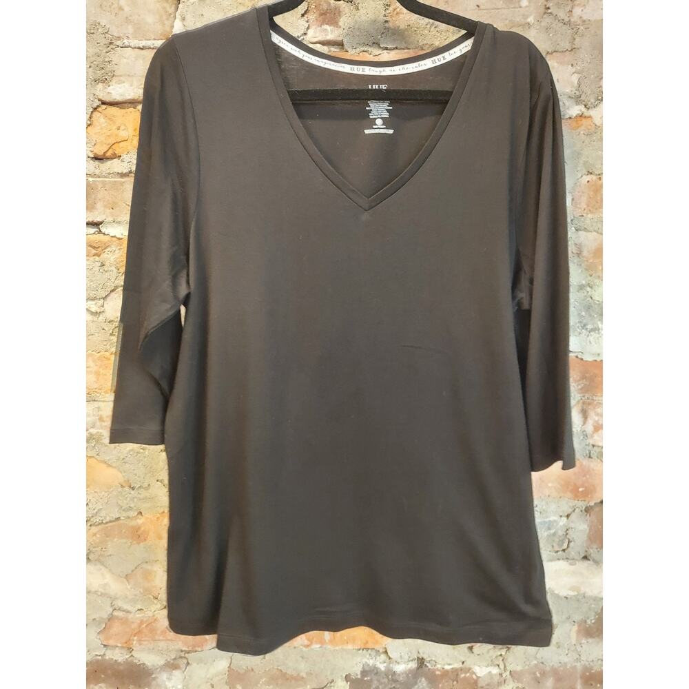 HUE Womens Sleep Top L Black 3/4 Sleeve Temp Tech Cotton Modal Blend